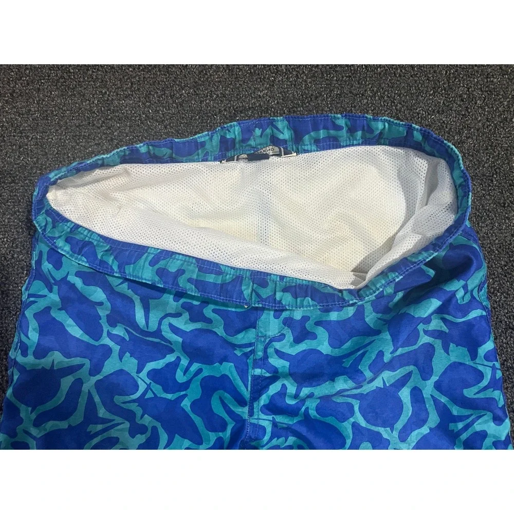 Lands End Boys Blue Shark Camo Swim Trunks Size L 14-16 Mesh‎ Lined Board Shorts